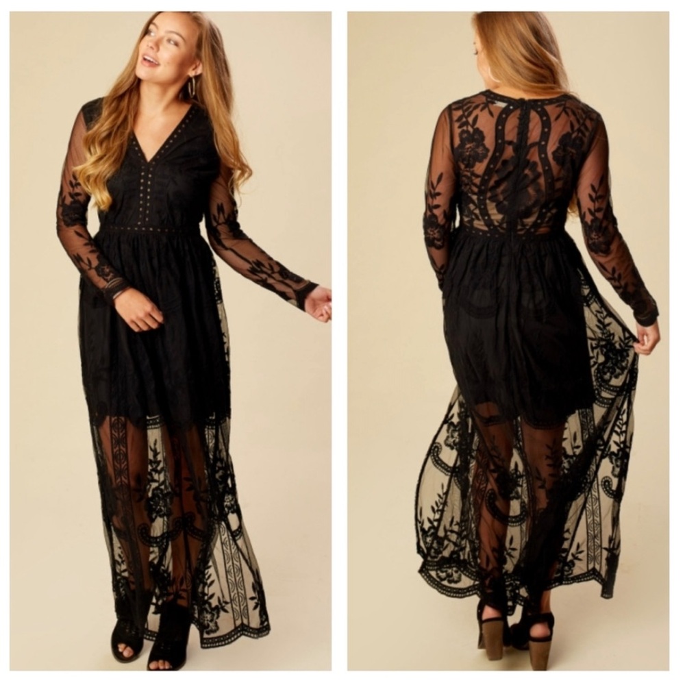 Altar’d State Bellemeade black mesh/ lace maxi dress